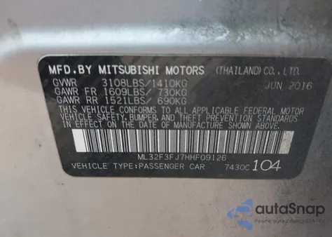 2017 Mitsubishi Mirage G4 Es z USA, uszkodzony, nr VIN ML32F3FJ7HHF09126